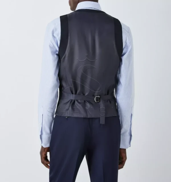 008912781alt1 Stanton Super 100's Grid Regular Fit Waistcoat, Navy - Custom OEM Manufacturing
