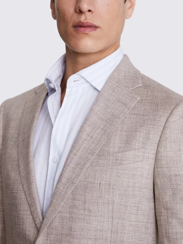 Beige Linen Slim Fit Suit Jacket - Lightweight, Tailored for a Sleek Silhouette