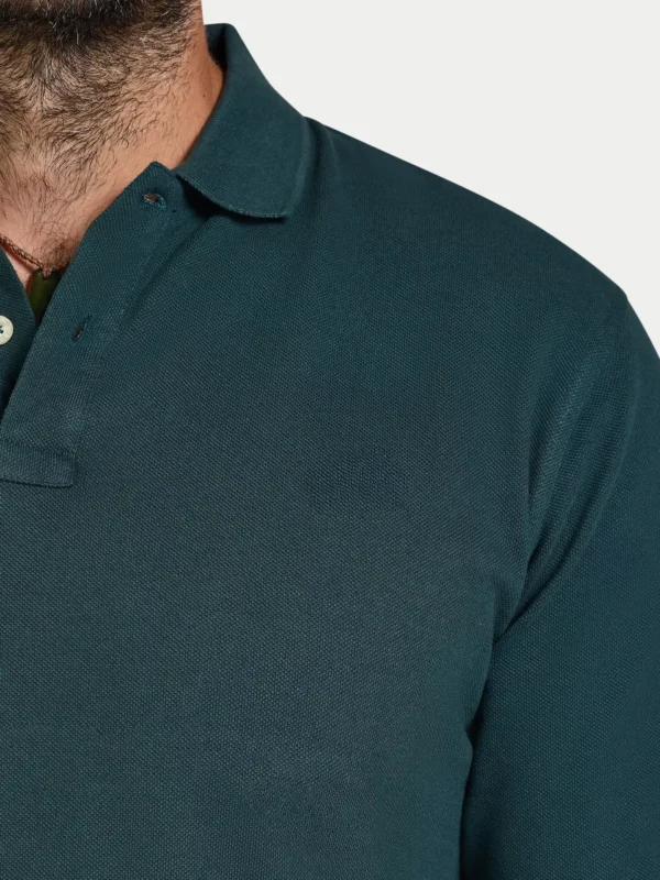 Cotton Regular Fit Long Sleeve Pique Polo Shirt, Forest