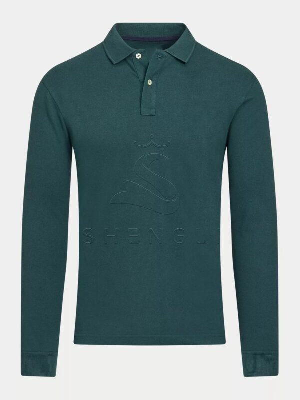 Cotton Regular Fit Long Sleeve Pique Polo Shirt, Forest
