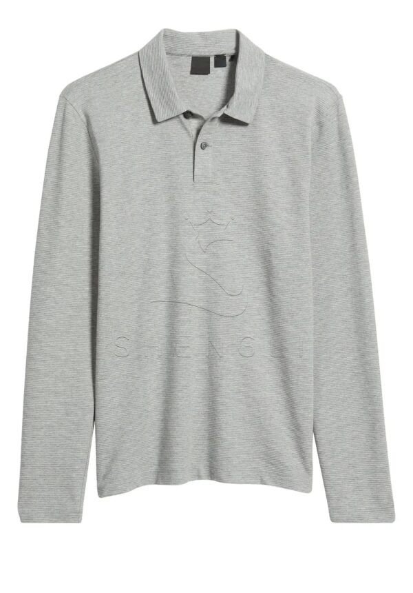 Custom Silver Long Sleeve Polo Shirt | Premium Cotton | OEM Embroidery Service