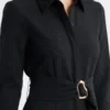 Custom Black Belted Midi Shirtdress | Professional Women's Dress | OEM Manufacturing Available
