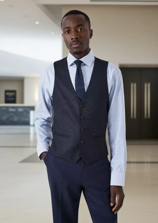 1759057101 Stanton Super 100's Grid Regular Fit Waistcoat, Navy - Custom OEM Manufacturing