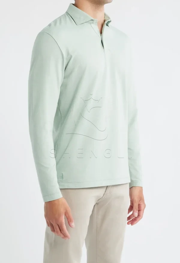 Meadow Green Idris Long Sleeve Polo Shirt | Premium Pima Cotton Blend | Custom OEM Service