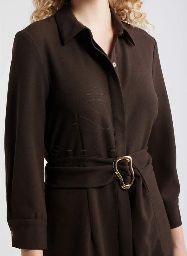 3d7e6126-da21-4d9a-88f0-261ebaa16f73 (1) Custom Brown Belted Midi Shirtdress | Professional Women's Dress | OEM Manufacturing