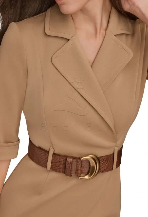 Custom Fawn Belted Sheath Dress | Professional Women's Work Dress | OEM Manufacturing