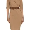 Custom Fawn Belted Sheath Dress | Professional Women's Work Dress | OEM Manufacturing