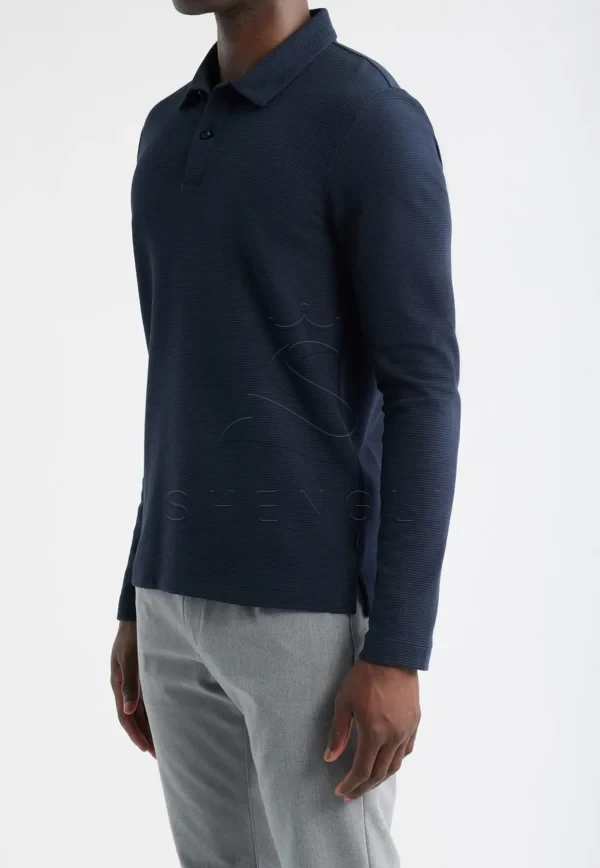 Dark Blue Long Sleeve Polo Shirt | Custom Corporate Polo | 100% Cotton Business Casual Wear