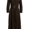 74169f7e-b987-45d7-b500-1f1ba4b065c7 Custom Brown Belted Midi Shirtdress | Professional Women's Dress | OEM Manufacturing
