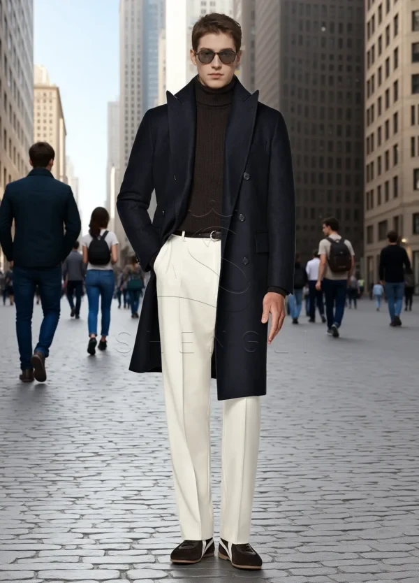 Navy Wool Cashmere Overcoat | Italian Fabric | Custom OEM Manufacturing for Business