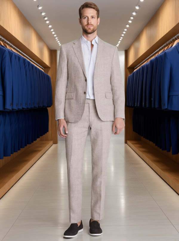 Beige Linen Slim Fit Suit Jacket - Lightweight, Tailored for a Sleek Silhouette