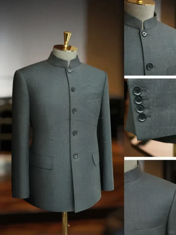 ComfyUI_00001_pqzsg_1759130691 Modern Chinese Mao Suit | Mandarin Collar Blazer & Trousers Set | Custom OEM Service Available