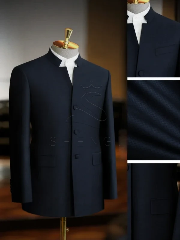 ComfyUI_00001_syjhc_1759132979 Classic Zhongshan Suit Two-Piece Set | Retro Chinese Style Blazer & Trousers | Gold Button Design | Bulk OEM Manufacturing