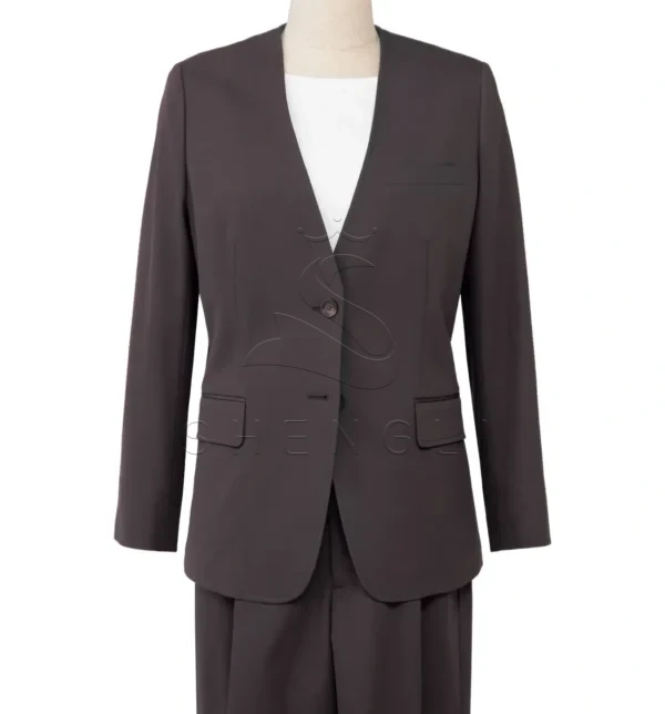 Natural Fit Brown Collarless Suit Jacket | Next-Generation Hospitality Wear | Eco-Friendly Stretch Fabric