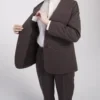 Natural Fit Brown Collarless Suit Jacket | Next-Generation Hospitality Wear | Eco-Friendly Stretch Fabric