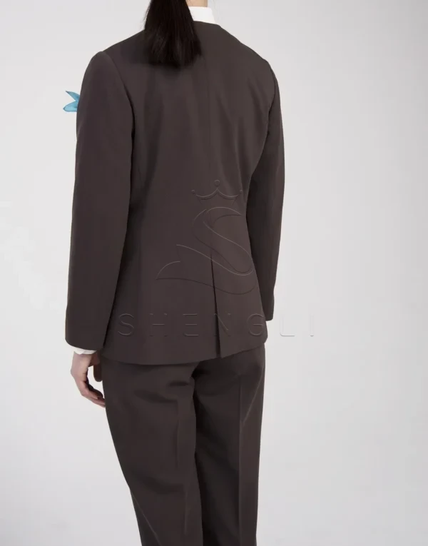 Natural Fit Brown Collarless Suit Jacket | Next-Generation Hospitality Wear | Eco-Friendly Stretch Fabric