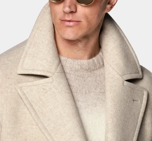 Custom Sand Color Wool Peacoat | Classic Double-Breasted OEM Coat | Bulk Manufacturing