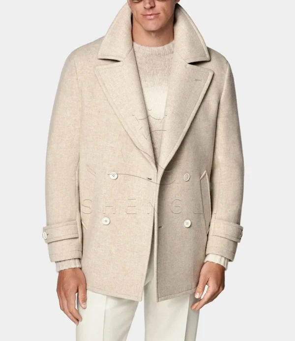 Custom Sand Color Wool Peacoat | Classic Double-Breasted OEM Coat | Bulk Manufacturing