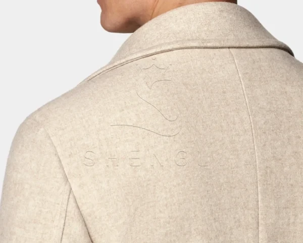 Custom Sand Color Wool Peacoat | Classic Double-Breasted OEM Coat | Bulk Manufacturing