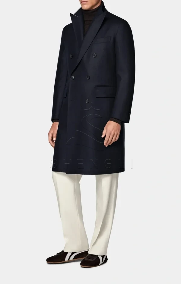 Navy Wool Cashmere Overcoat | Italian Fabric | Custom OEM Manufacturing for Business