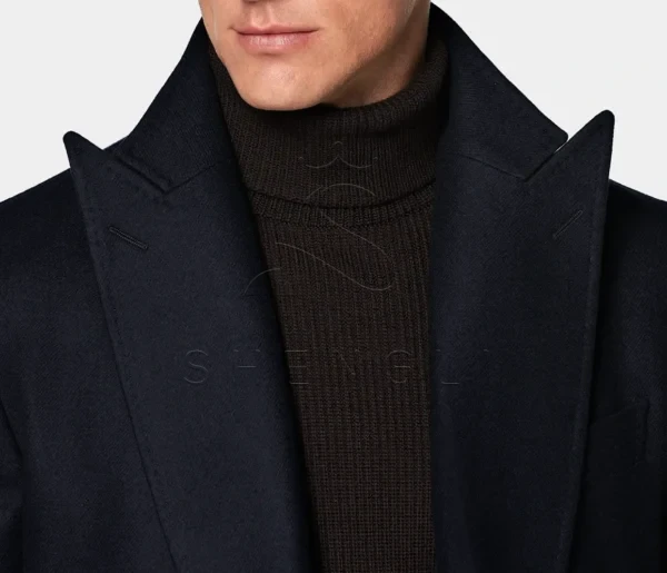Navy Wool Cashmere Overcoat | Italian Fabric | Custom OEM Manufacturing for Business