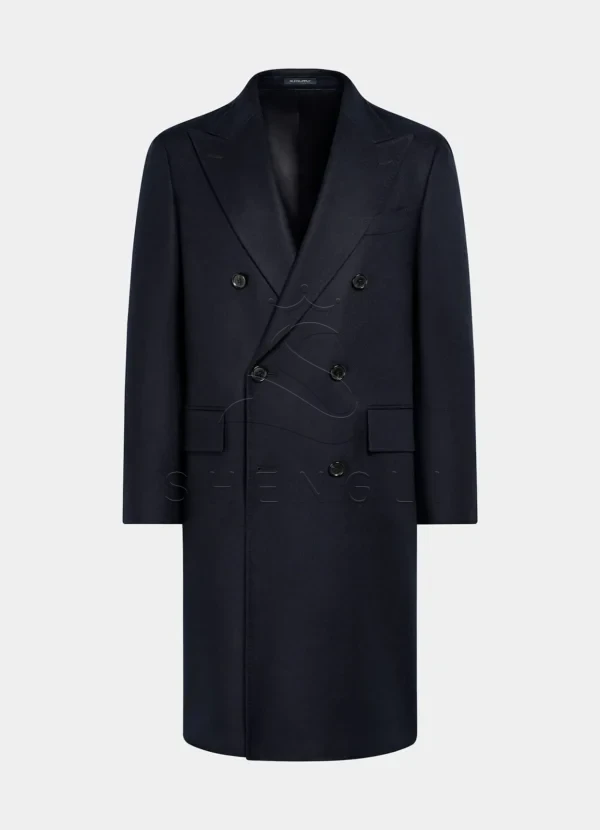 Navy Wool Cashmere Overcoat | Italian Fabric | Custom OEM Manufacturing for Business