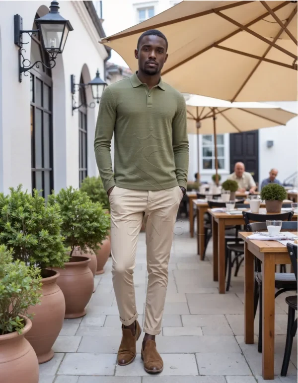 Custom Medium Green Long Sleeve Polo Shirt | 100% Cotton Slim Fit | OEM Embroidery Available