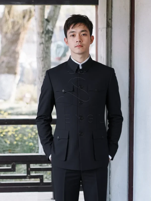 Name_flux_00001_dexap_1759129294 Traditional Mao Suit Zhongshan Jacket for Elderly Gentlemen | Custom Cultural Apparel | Bulk Order OEM Service