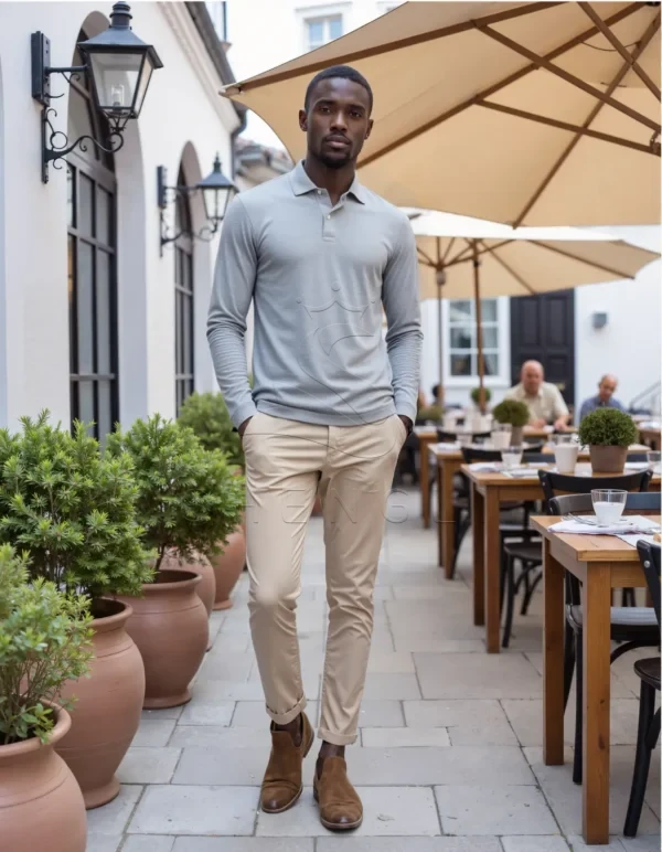 Name_flux_00001_fhvib_1758515632 Custom Grey Long Sleeve Polo Shirt | Premium Blend | Classic Fit for Corporate Wear