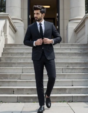 Name_flux_00001_jjaeu_1758703480 Perennial Havana Tailored Fit Navy Blue Suit | Premium Italian Wool Business Suit | Custom OEM Manufacturing