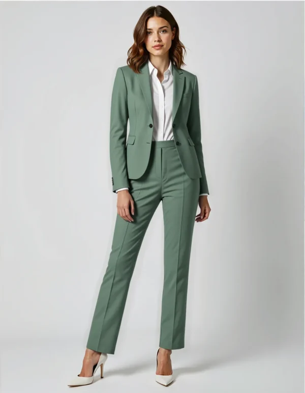Name_flux_00001_pbqej_1758351688 Custom Women's Sage Green Suit Blazer & Trousers Set | Luxury Wool Blend OEM