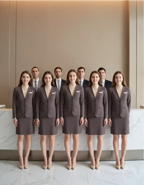 Natural Fit Brown Collarless Suit Jacket | Next-Generation Hospitality Wear | Eco-Friendly Stretch Fabric