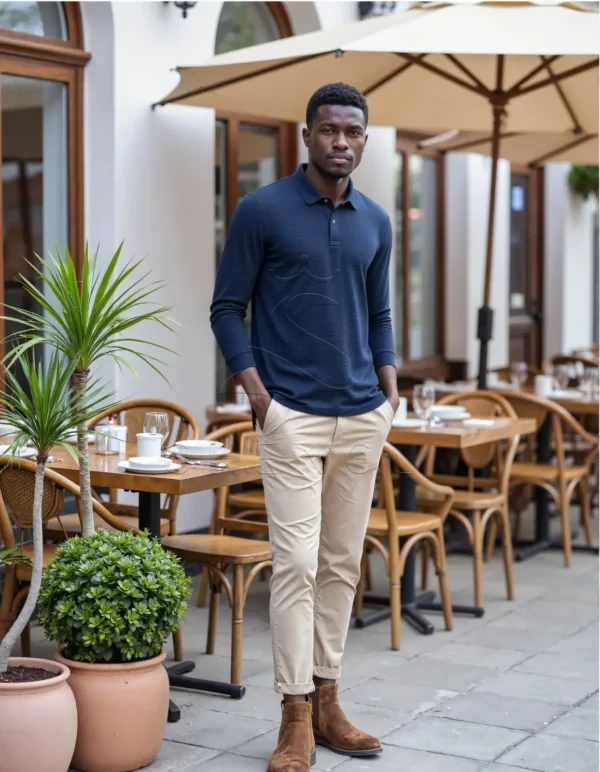 Dark Blue Long Sleeve Polo Shirt | Custom Corporate Polo | 100% Cotton Business Casual Wear