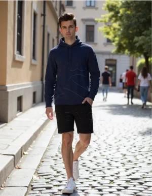 Custom Navy Eclipse Fleece Hoodie | Premium Cotton Blend | OEM Manufacturing for Bulk Orders