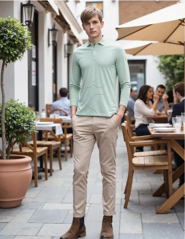 Meadow Green Idris Long Sleeve Polo Shirt | Premium Pima Cotton Blend | Custom OEM Service