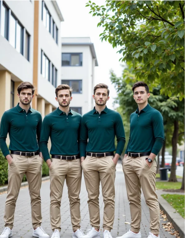 Cotton Regular Fit Long Sleeve Pique Polo Shirt, Forest