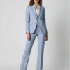Custom Women's Sky Blue Linen Suit Set | Italian Herringbone Fabric | OEM Blazer & Trouser Manufacturing
