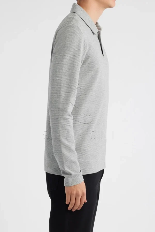 Custom Silver Long Sleeve Polo Shirt | Premium Cotton | OEM Embroidery Service