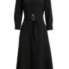 Custom Black Belted Midi Shirtdress | Professional Women's Dress | OEM Manufacturing Available