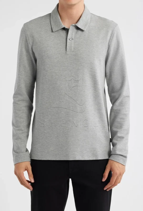 Custom Silver Long Sleeve Polo Shirt | Premium Cotton | OEM Embroidery Service