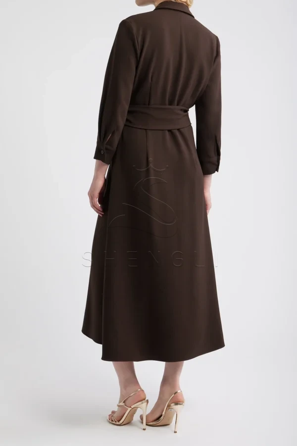 da955bda-3795-446a-a70f-6f66f0304d3e Custom Brown Belted Midi Shirtdress | Professional Women's Dress | OEM Manufacturing