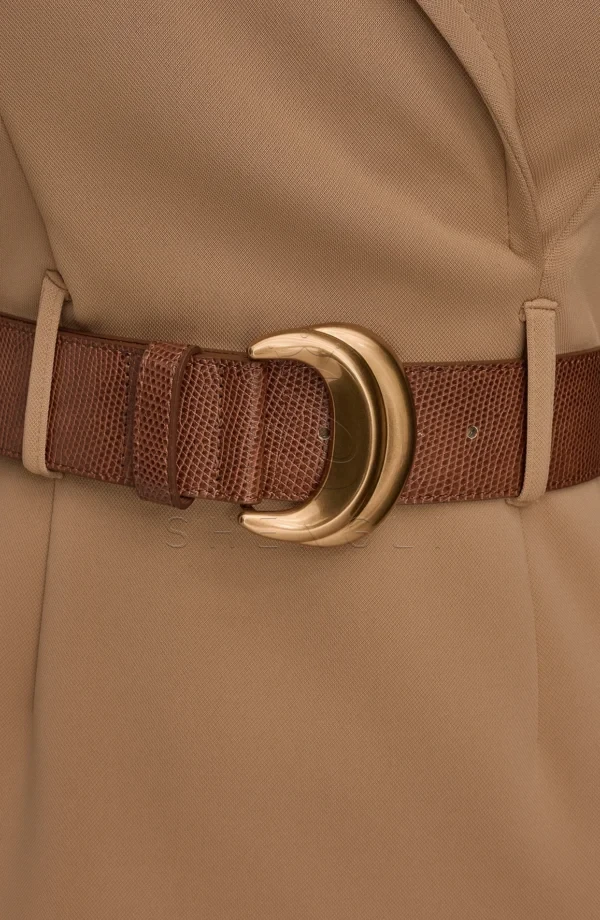 Custom Fawn Belted Sheath Dress | Professional Women's Work Dress | OEM Manufacturing