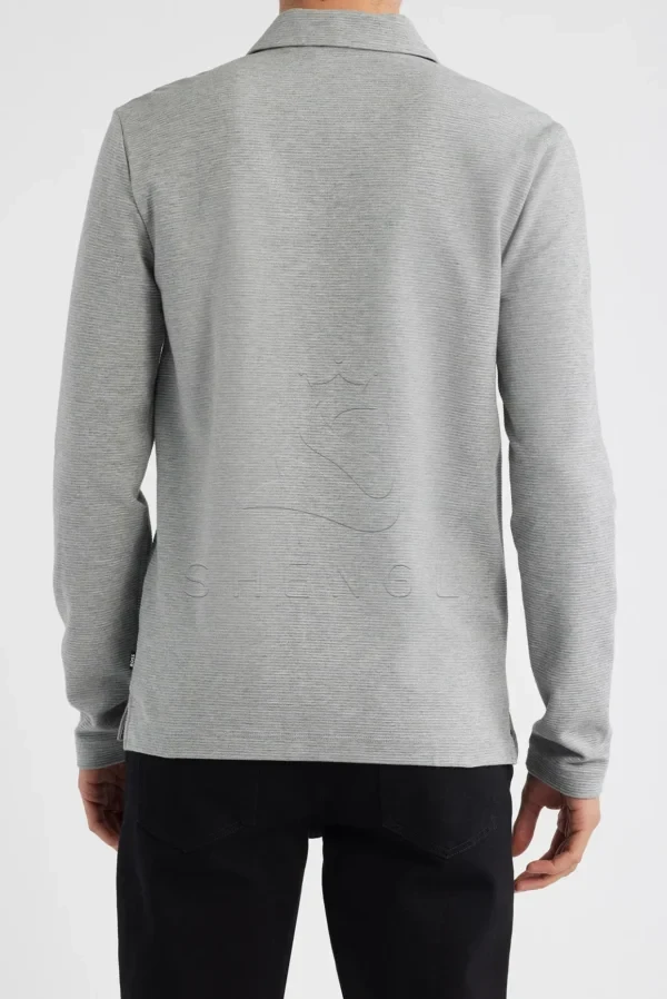 Custom Silver Long Sleeve Polo Shirt | Premium Cotton | OEM Embroidery Service