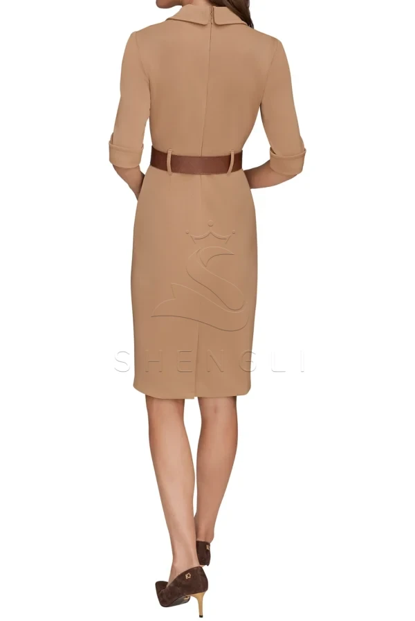 Custom Fawn Belted Sheath Dress | Professional Women's Work Dress | OEM Manufacturing