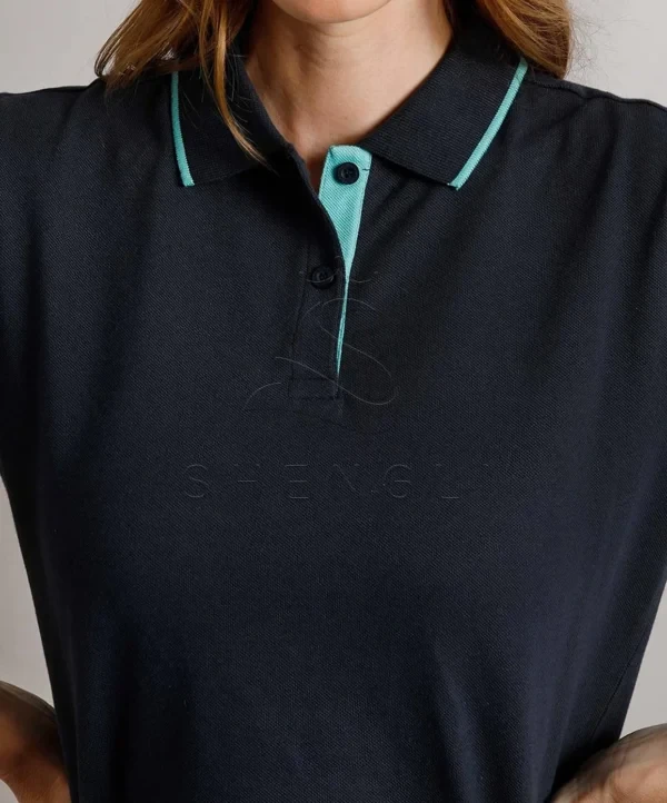 Elegant Women's Navy Polo Shirt | Contrast Trim Collar | Custom Corporate Wear