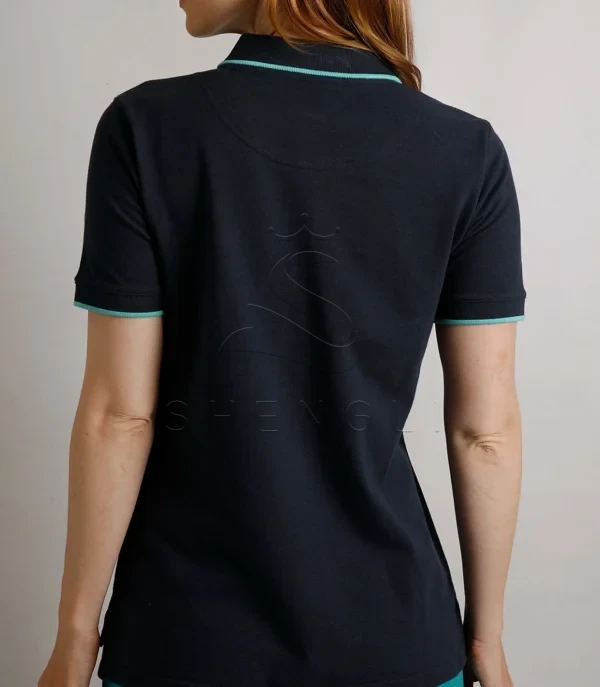 Elegant Women's Navy Polo Shirt | Contrast Trim Collar | Custom Corporate Wear