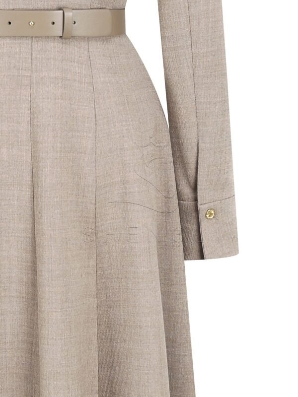 Designer Brown Wool Dress with Flared Hem | Custom Women's Professional Attire | OEM Manufacturing