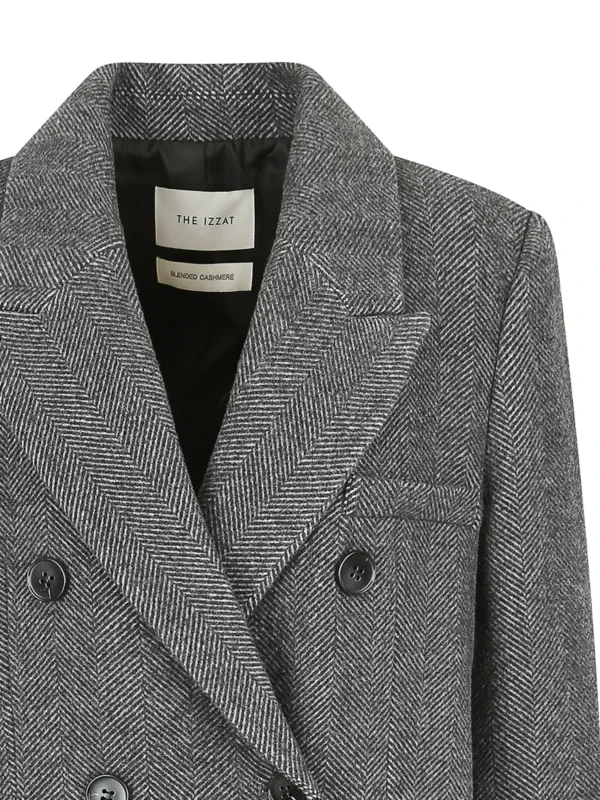 Elegant Double-Breasted Cashmere-Blend Overcoat for Women | Deep Grey Herringbone | Custom OEM Manufacturing