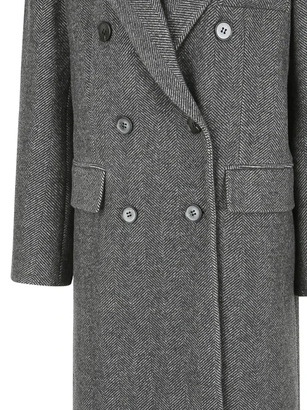 Elegant Double-Breasted Cashmere-Blend Overcoat for Women | Deep Grey Herringbone | Custom OEM Manufacturing