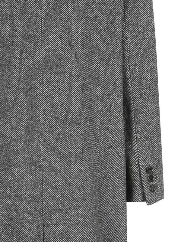 Elegant Double-Breasted Cashmere-Blend Overcoat for Women | Deep Grey Herringbone | Custom OEM Manufacturing